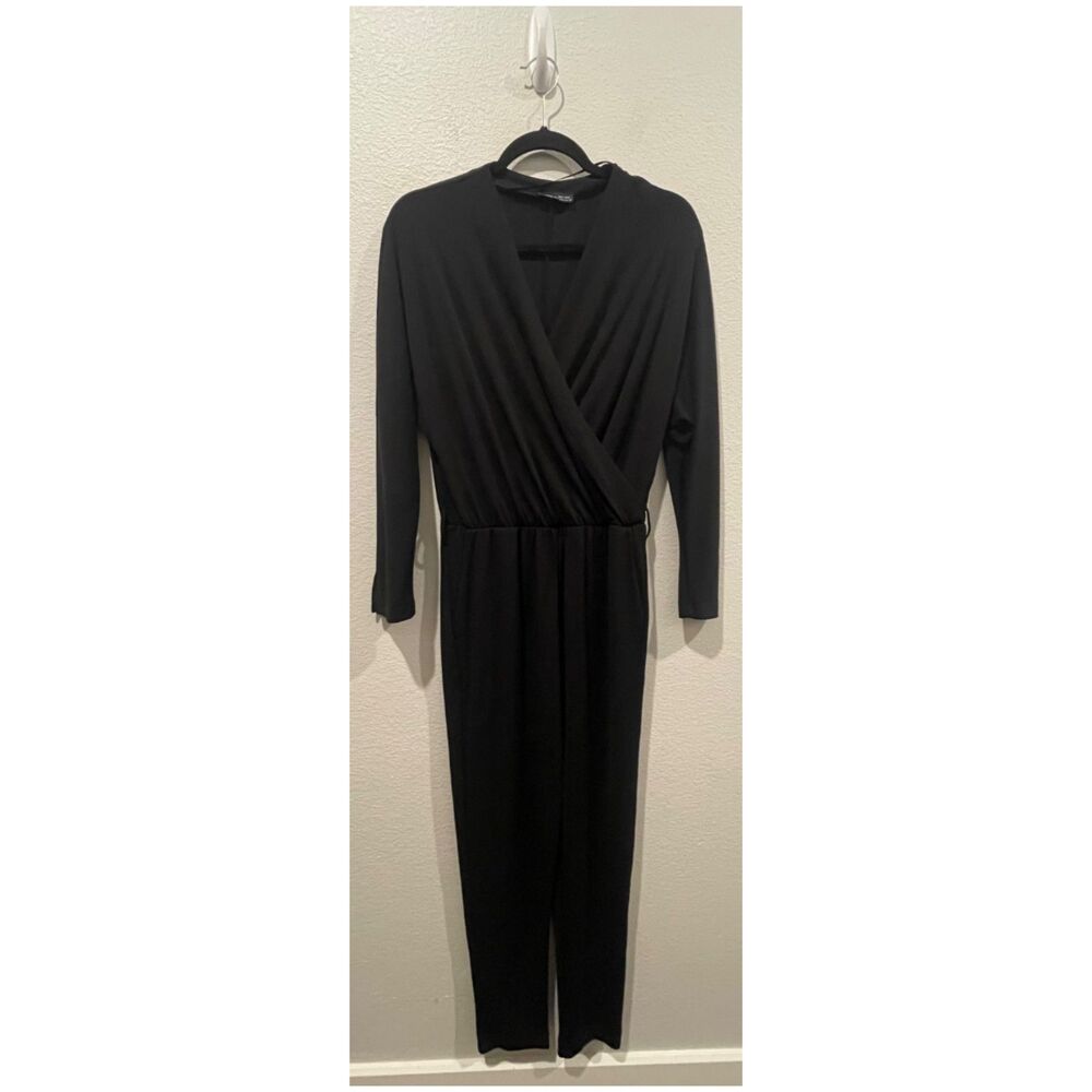ZARA Long Sleeve V-Neck Black Jumpsuit - Picture 1 of 6
